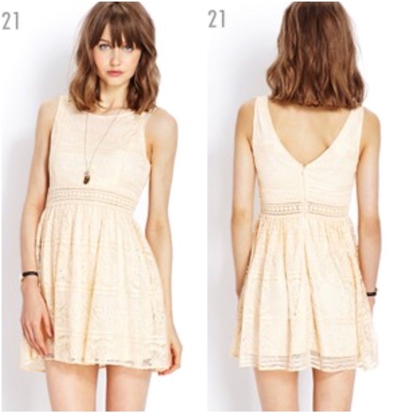 Forever 21 Dresses & Skirts - Forever 21 Beige Lace Sleeveless Mini Dress